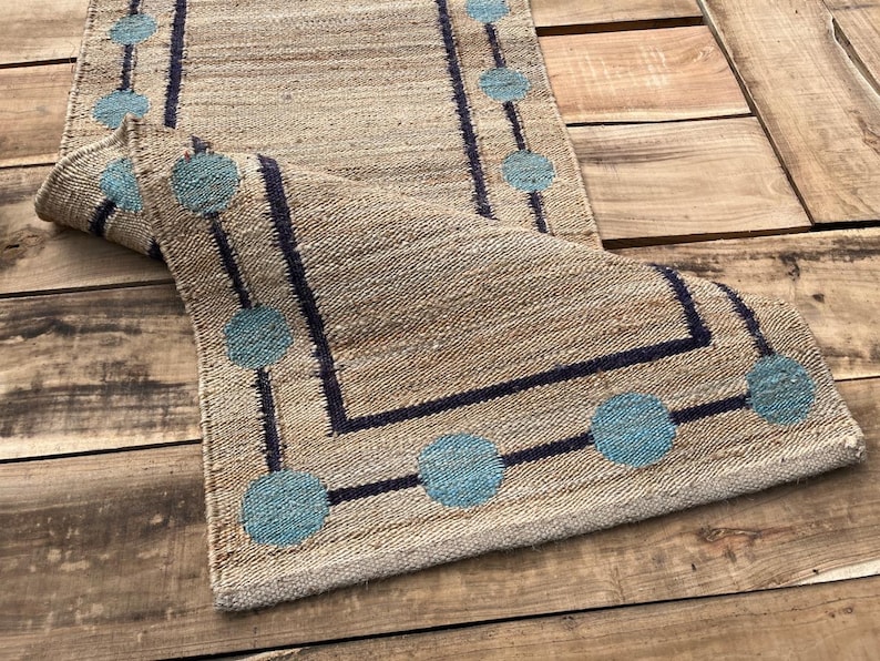 Beige and Black Box Hemp Area Rug Jute Rug Ecofriendly Rug Vintage Jute