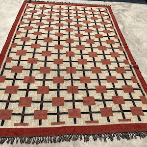 Handmade Wool Jute Kilim Rug, Kilim Rug, Wool Jute Kilim Rug, Bohemian Rug, Navajo Kilim Rug, Custom Size Rug, pink Traditional Rug,