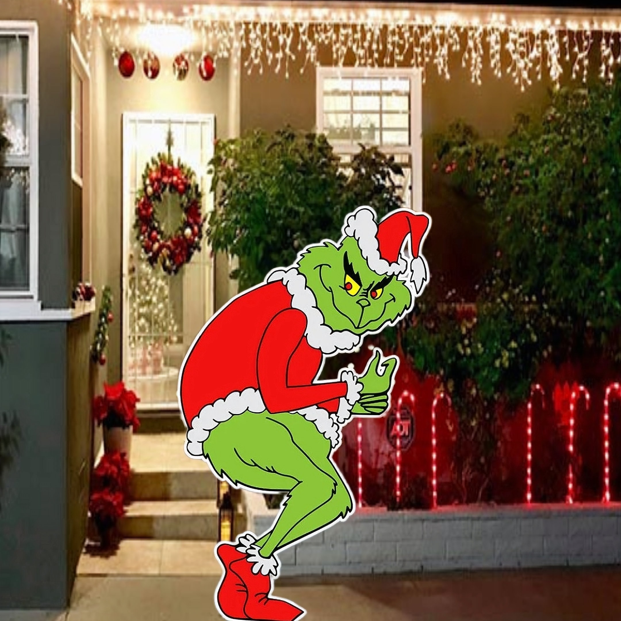 The Grinch Sneaky Stealing Lights Outdoor Christmas Yard Etsy