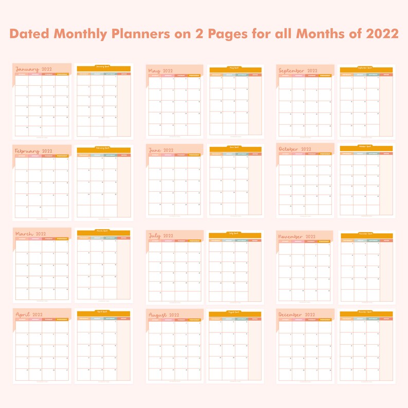 2022 Monthly Planner Printable Printable Planner Pages Etsy