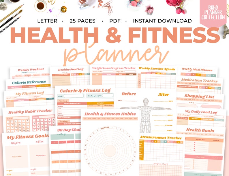 Fitness Planner Printable Health Planner Printable Workout Etsy