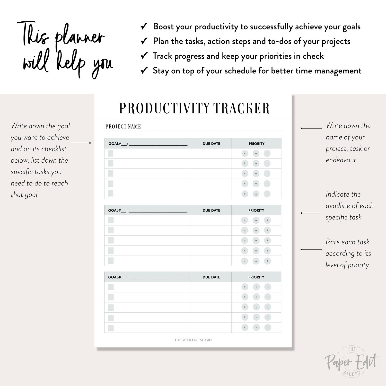 Productivity Planner Printable Daily Productivity Planner Etsy Uk