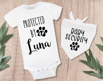 Baby Security Dog Baby Matching Outfit, Pregnancy Announcement Dog, Personalized Baby Onesie®, Custom Dog Bandana, Cute Baby Shower Gift,