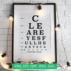Yeux clairs, cœurs pleins, ne peut pas perdre, Eye Chart SVG, Vision Test, Friday Night Lights vintage Wall Sign, Cricut File, Téléchargement numérique