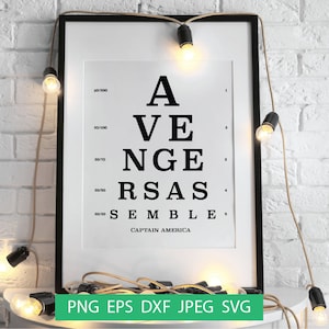 Avengers Assemble Eye Chart SVG, Vision Test, Avengers Endgame Marvel Vintage Wall Sign, Cricut File, Digital Download