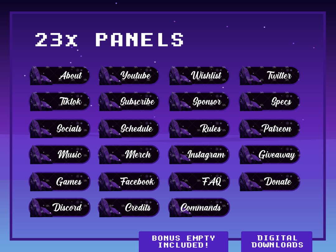 Purple Rock Twitch Panels X 23 + Empty | |twitch Profile Panels ...