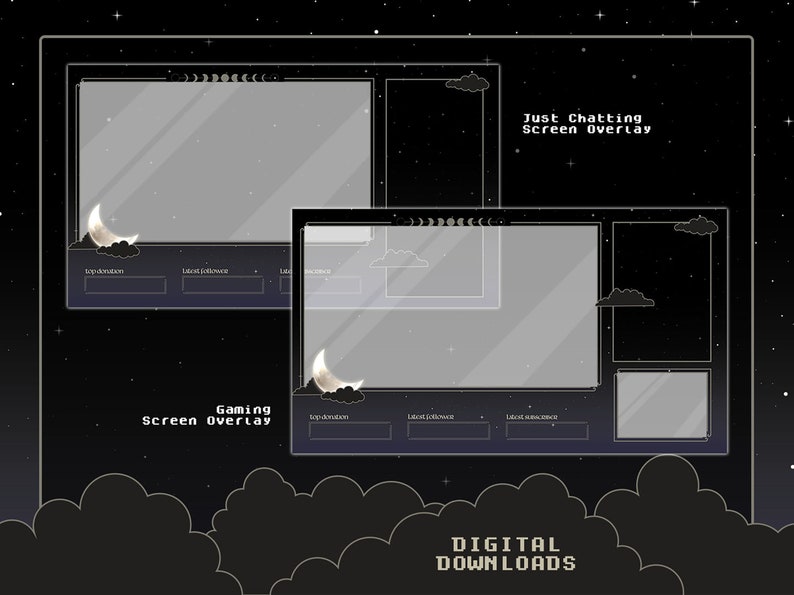 Midnight Moon Complete Twitch Stream Overlay Pack Animated Stream Bundle Stream Overlays Alerts Panels Stars Night Sky Celestial image 4