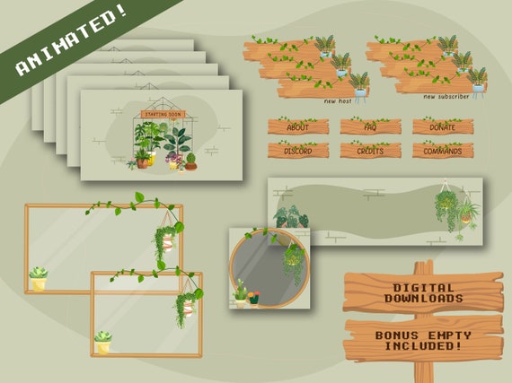Plant Lovers Complete Twitch Stream Overlay Pack Animated |Stream Bundle| Stream Overlays |Alerts| Panels| Botanical | Greenery | Garden |