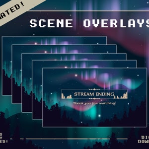 Animated Twitch Screen Pack| Northern Lights| 5 Stream Screens + Bonus | BRB,Thanks For Watching, Currently Offline, Starting Soon | Unique