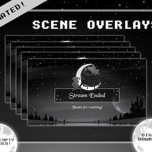 Animiertes Twitch Screen Pack| Dunkelkette Einhorn | 5 Stream Bildschirme + Bonus | BRB,Danke fürs Zusehen, Offline, start soon| Mond | Nacht