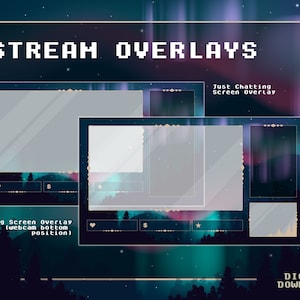 4 x Twitch Streaming Overlays | Northern Lights | Gaming Overlays | Just Chatting | Game + Cam Bottom | Game + Cam Top |Full Screen Game