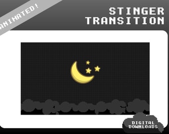 Animated Black Cloud Dancing Stars Twitch Stinger Transition | Stream Transition| Scene Change |Stars |Sky| Moon | Overlay |  Fun | Dark