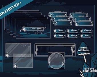 Dark Enchanted Forest Complete Twitch Stream Overlay Pack Animated |Stream Bundle| Overlays |Alerts| Panels | Green | Mystical Night | Moon