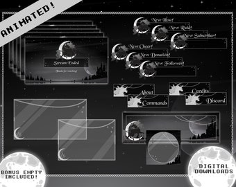 Mystical Chained Dark Unicorn Complete Twitch Stream Overlay Pack Animated | Stream | Overlays |Alerts | Panels| Moon |Halloween | Celestial