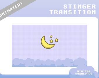 Animated Pastel Blue Cloud Dancing Stars Twitch Stinger Transition | Stream Transition| Scene Change |Stars |Sky| Moon | Overlay | Cute| Fun