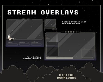 4 x Twitch Streaming Overlays | Midnight Moon Theme | Gaming Overlays |  Just Chatting | Game + Cam Bottom | Game + Cam Top |Full Screen Game