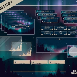 Northern/ Aurora Lights Complete Twitch Stream Overlay Pack Animated |Stream Bundle| Stream Overlays |Alerts| Panels| Polar Lights| Unique