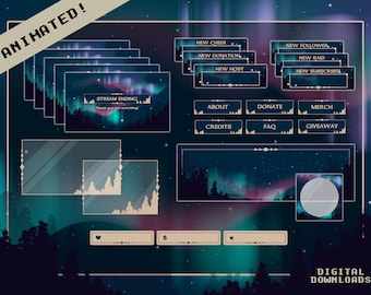 Northern/ Aurora Lights Complete Twitch Stream Overlay Pack Animated |Stream Bundle| Stream Overlays |Alerts| Panels| Polar Lights| Unique