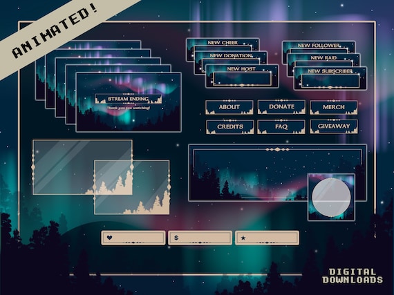 4 X Twitch Streaming Overlays Northern Lights Gaming 