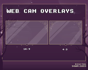 May include: Two digital webcam overlays with a starry night sky background. The overlays are in 16:9 and 4:3 aspect ratios. The text "WEB CAM OVERLAYS" is at the top of the image. The text "DIGITAL DOWNLOADS" is at the bottom of the image.