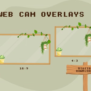 Puede incluir: Dos superposiciones digitales para webcam con marco de madera y una vid con plantas colgantes. La superposición de la izquierda es 16:9 y la superposición de la derecha es 4:3. Descargas digitales.
