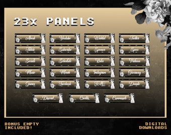 Easter Bunny Black & Gold Twitch Panels x 23 +Empty | |Twitch Profile Panels | Aesthetic | Easter | Flowers | Floral | Bunnies | Cute