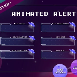 Animated UFO Twitch Stream Alerts x 6 | New Follower | New Subscriber | New Cheer | New Donor | New Raid | New Host| Supernova Galaxy| Space