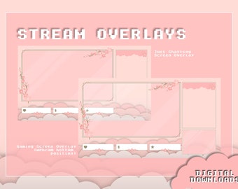 4 x Twitch Streaming Overlays | Sakura Cherry Blossom | Overlays | Just Chatting | Game + Cam Bottom | Game + Cam Top |Full Screen Game
