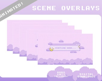 Animated Twitch Screen Scene Pack| Pastel Purple | 5 Stream Screens + Bonus | BRB,Thanks For Watching, Currently Offline, Starting Soon