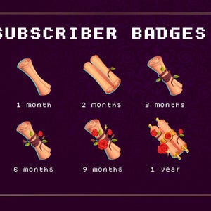 Sub/Bit Badges für Twitch & YouTube x 6 | Schriftrollen | Valentinstag | Rosen | Abonnenten | Zaubern | Unter Treue | Liebesbrief | Viktorianisch