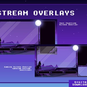 4 x sobreposições de streaming do Twitch | Lobo Uivante | Sobreposições de jogos | Apenas conversando | Jogo + Cam Bottom | Jogo + Cam Top |Jogo em tela cheia | Lua
