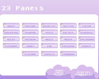 Twitch Panels x 23 Classic Pastel Purple  + Empty | |Twitch Profile Panels | Aesthetic | Cute | Simple | Purple | Stars | Update Profile