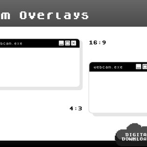 May include: Two digital webcam overlays in a retro computer style. The top overlay is labeled "webcam.exe" and is in a 16:9 aspect ratio. The bottom overlay is also labeled "webcam.exe" and is in a 4:3 aspect ratio.
