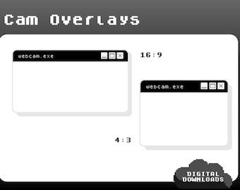 May include: Two digital webcam overlays in a retro computer style. The top overlay is labeled "webcam.exe" and is in a 16:9 aspect ratio. The bottom overlay is also labeled "webcam.exe" and is in a 4:3 aspect ratio.