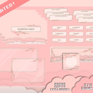 桜 桜 ピンク 空 Twitch ストリーム オーバーレイ フルパック アニメーション | ストリーム | オーバーレイ | アラート | パネル | 日本 | 花 | 雲 | かわいい