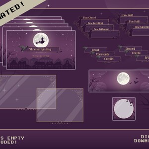 Witch of the Night Twitch Stream Overlay Pack Animierte | Stream Bundle | Stream Overlays | Warnungen | Panels | Lila | Mond | Halloween