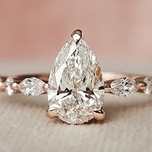 1/2/3 Carat  Pear Moissanite Engagement Ring,Wedding Ring,Bridal Set,Anniversary Solid Yellow/White/Rose Gold, Minimalist Dainty Rings