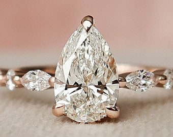 1/2/3 Carat  Pear Moissanite Engagement Ring,Wedding Ring,Bridal Set,Anniversary Solid Yellow/White/Rose Gold, Minimalist Dainty Rings