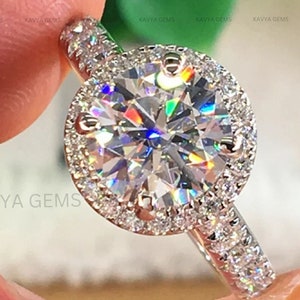 2 Carat Round Cut Colorless Moissanite Solitaire Engagement Ring Wedding Ring  Anniversary Gift Promise Ring for Women by Kavya gems