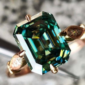 5CT Emerald Brilliant Cut Dark Green Color Moissanite Engagement Ring,Wedding Ring,Ring for Women, Anniversary Gift, Promise Ring