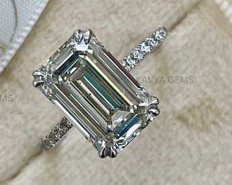 6 Carat Emerald Cut Colorless Moissanite Solitaire Engagement Ring, Wedding Ring, Ring for Women, Anniversary Gift,Promise Ring Gift for Her