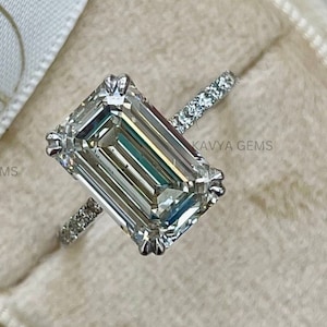 6 Carat Emerald Cut Colorless Moissanite Solitaire Engagement Ring, Wedding Ring, Ring for Women, Anniversary Gift,Promise Ring Gift for Her
