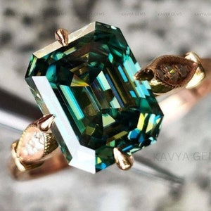 5CT Emerald Brilliant Cut Dark Green Blue Color Moissanite Engagement Ring, Wedding Ring ,Ring for Women, Anniversary Gift, Promise Ring