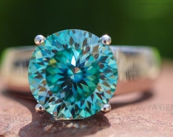 Blue Portuguese Solitaire Moissanite Engagement Ring, Wedding / Bridal Ring Set, Minimalist Ring, Solid White/Yellow/Rose Gold Ring