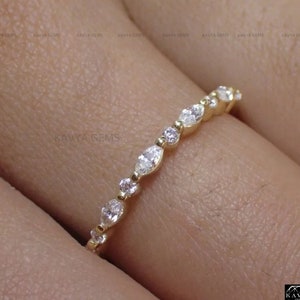 Moissanite Diamond Band ,Round and Marquise Band / Half Eternity Stackable Band / Marquise Wedding Band Anniversary, Minimalist Dainty Rings