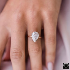 Anel de noivado solitário de moissanite incolor com corte de pêra de 2,25 quilates, anel de casamento, anel para mulheres, presente de aniversário, anel de compromisso