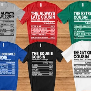 Funny Cousin T-Shirt – Family Reunion Nutrition Facts Tee