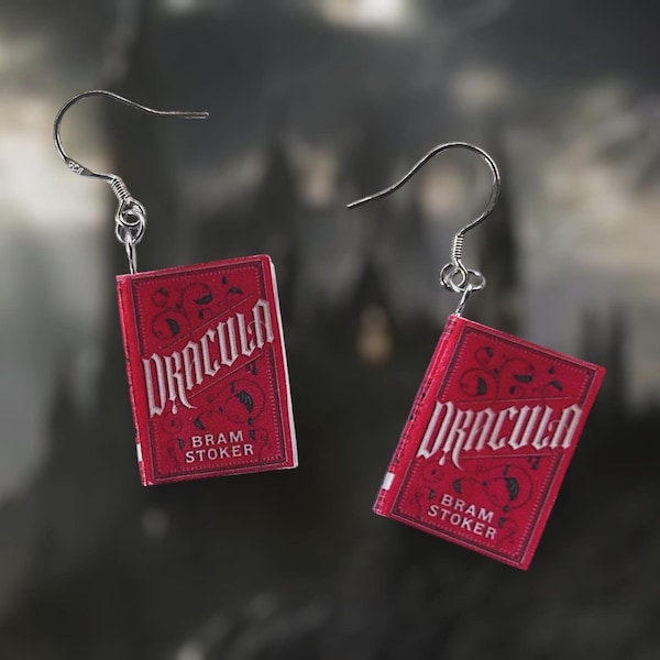 Dracula Miniature Book Dangle Earrings