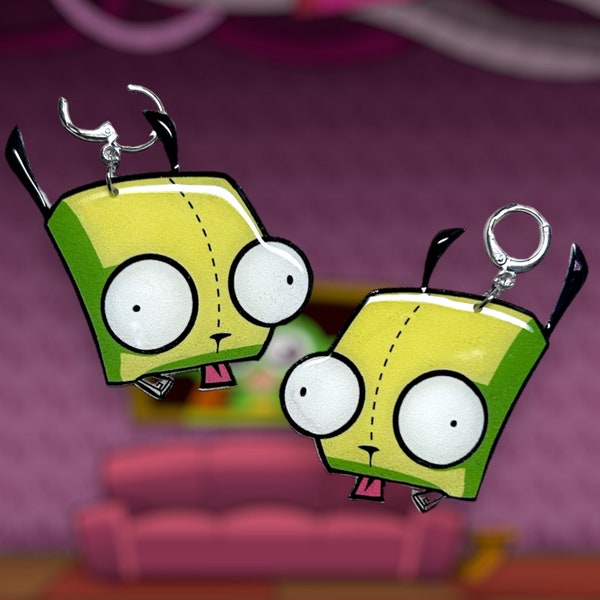 Invader Zim-Inspired GIR Resin Statement Earrings