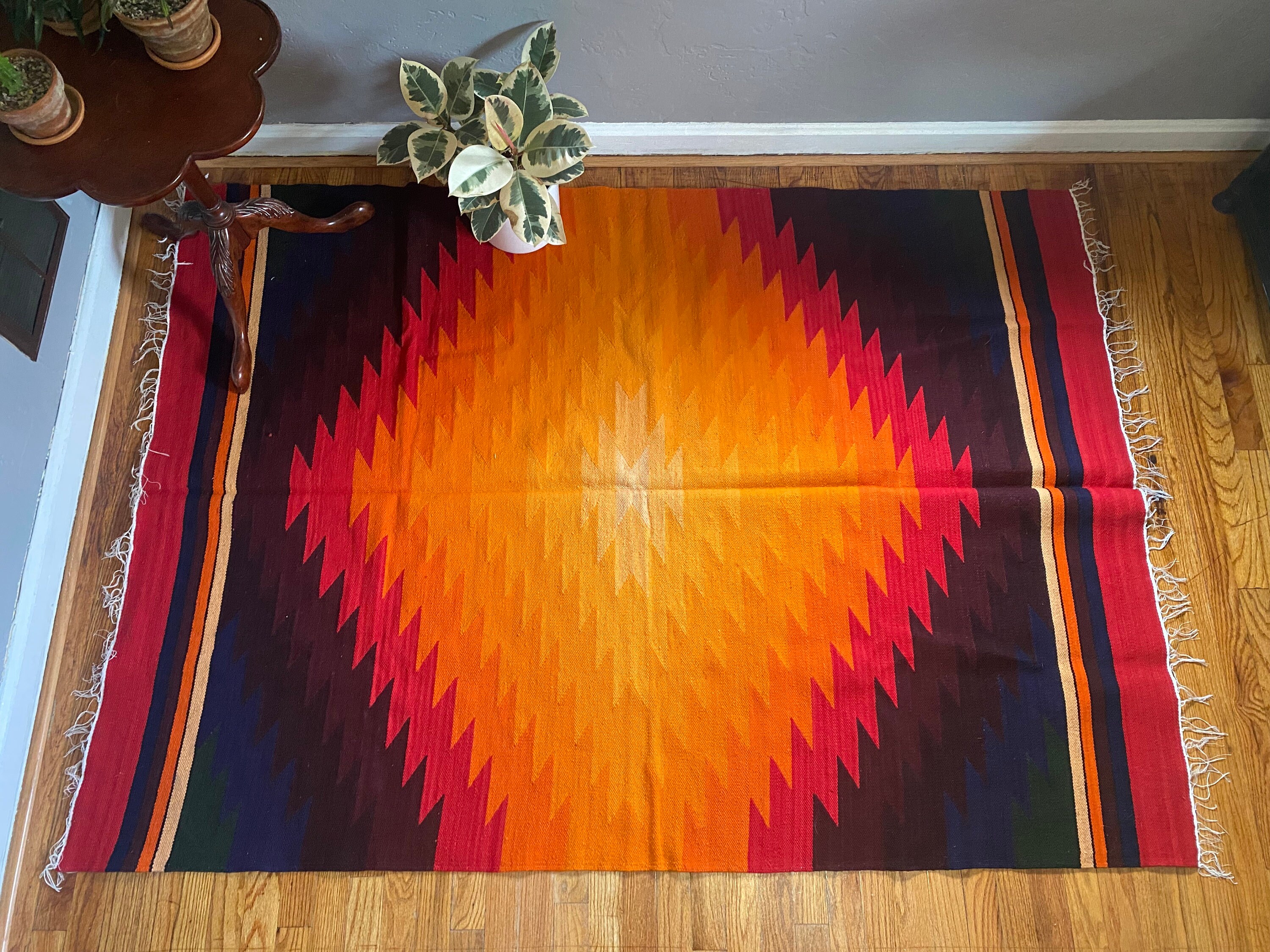 Authentic Vintage Handmade Ecuadorian Large Wool Rug or | Etsy